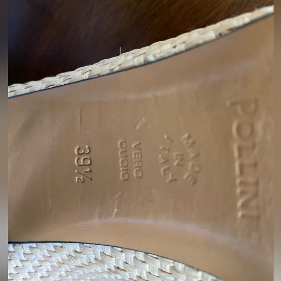 Pollini Raffia Slingback Pumps Open Toe, Woven Neutral w/Black Heel; Size: 9.5 - Picture 8 of 11